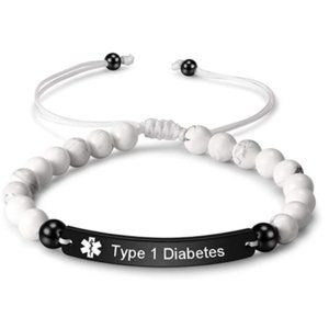 Engraved Bead Type 1 Diabetes Medical Alert ID